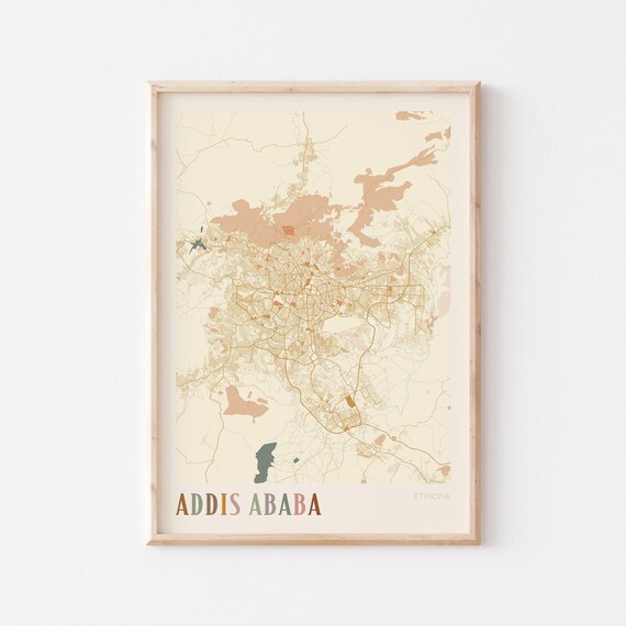 Addis Ababa Map Poster Print Wall Art Ethiopia Travel Gift Boho Decor