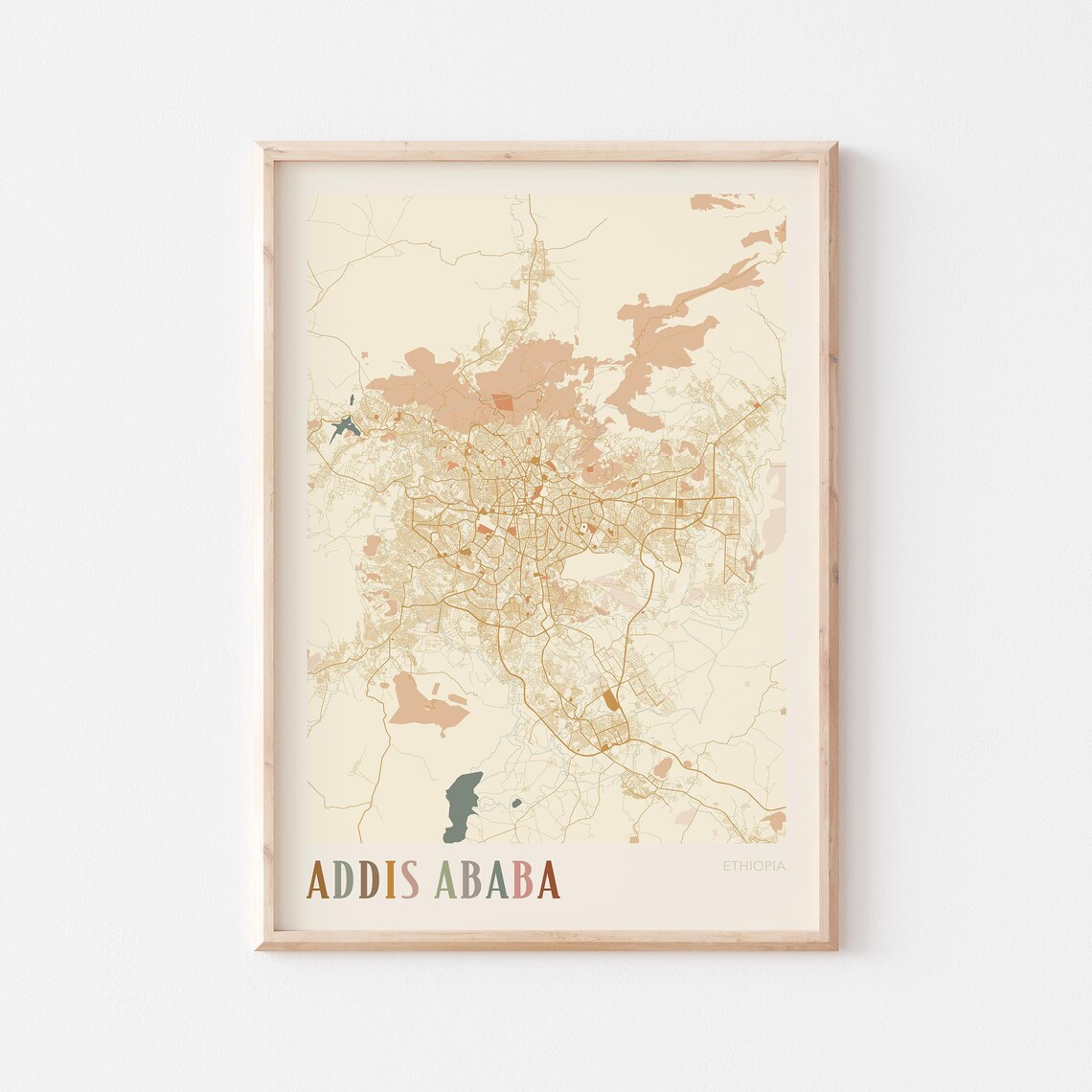 Addis Ababa Map Poster Print Wall Art Ethiopia Travel Gift Boho Decor