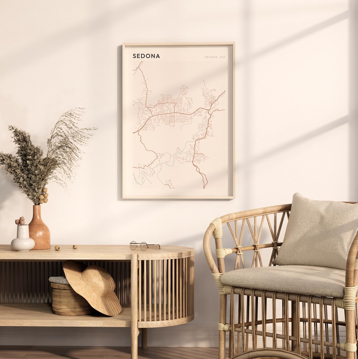 Sedona Arizona Modern Minimalist Copper Street Map Decor Poster - Image 2