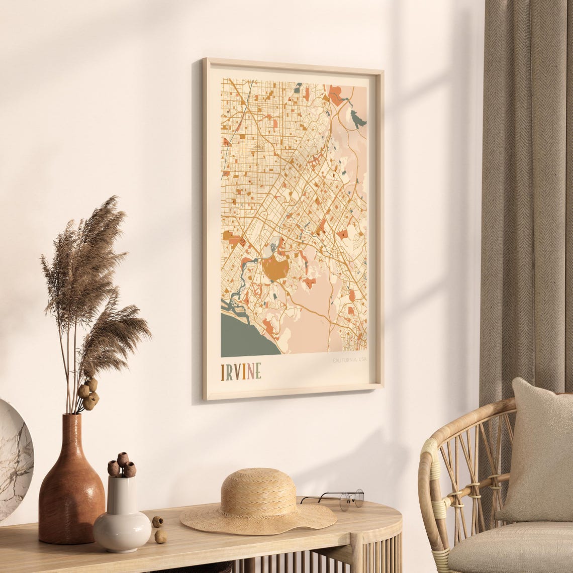 Irvine California Warm Earth Tone City Street Map Art Decor Poster - Image 3