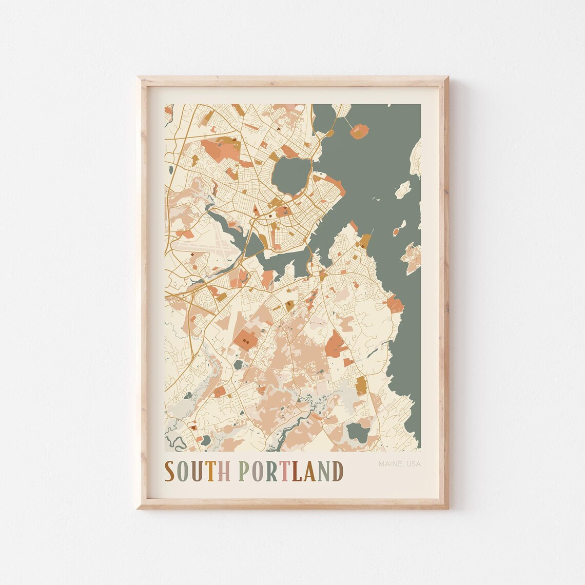 South Portland Map Poster, Boho Maine Travel Art