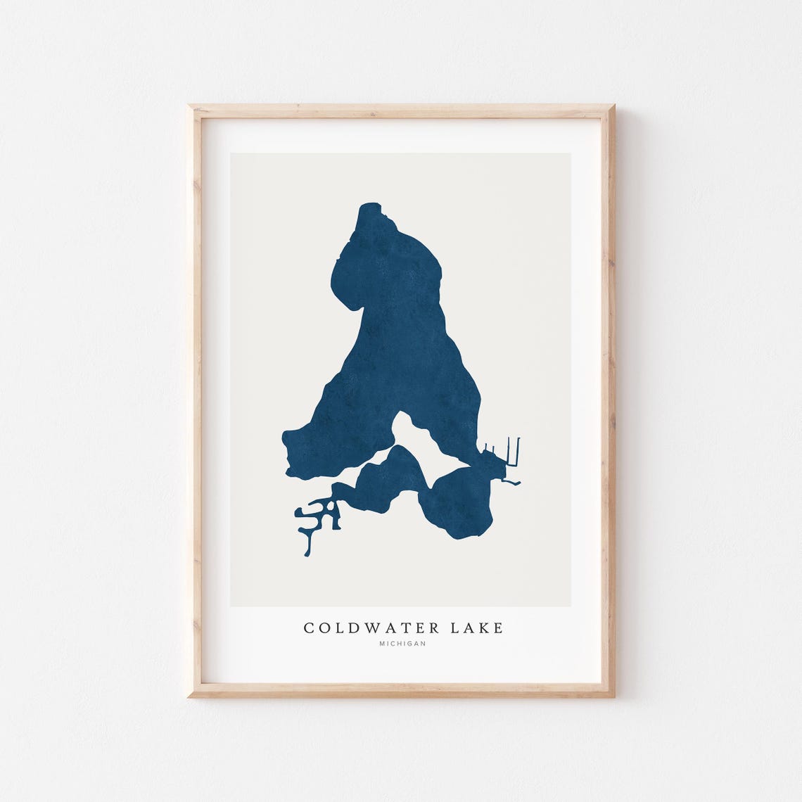 Coldwater Lake Michigan Navy Blue Lake Map Silhouette Art Poster