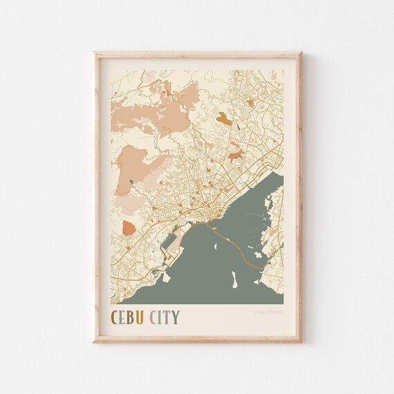 Cebu Map Poster Print Wall Art Philippines Travel Gift Boho