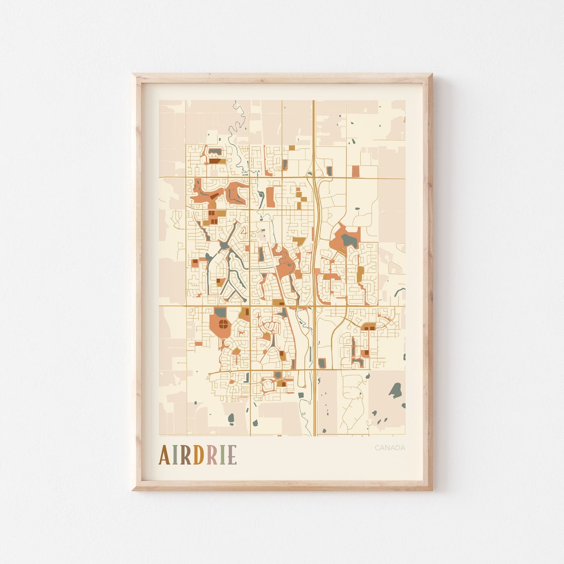 Airdrie Canada Warm Terracotta Minimalist City Map Poster Decor