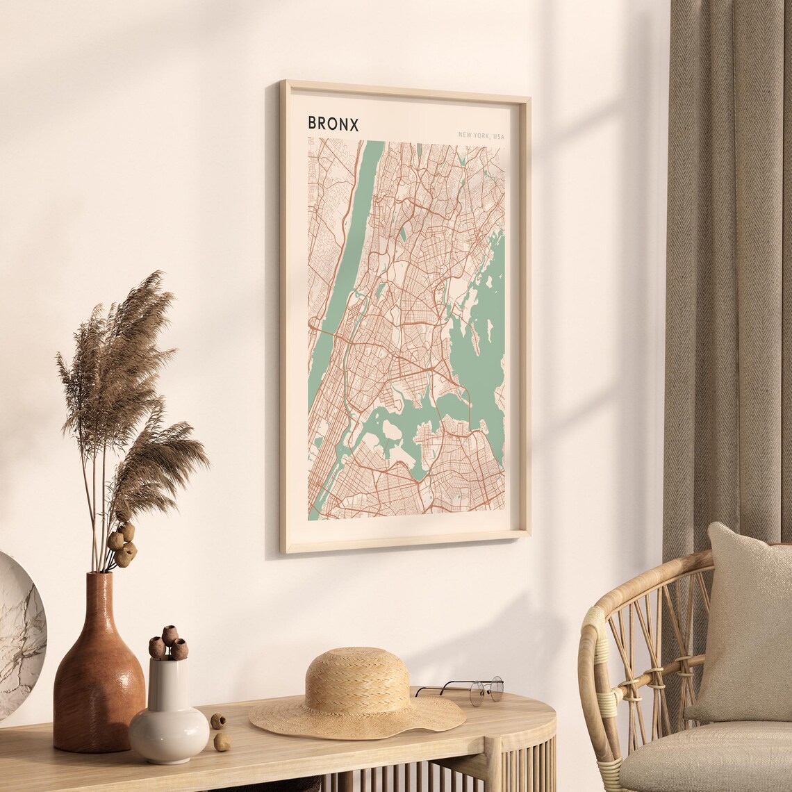 Bronx New York USA Modern Beige Minimal City Street Map Poster - Image 3
