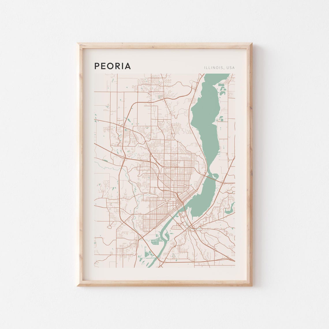 Peoria Illinois Minimalist Terracotta Street Line Map Poster