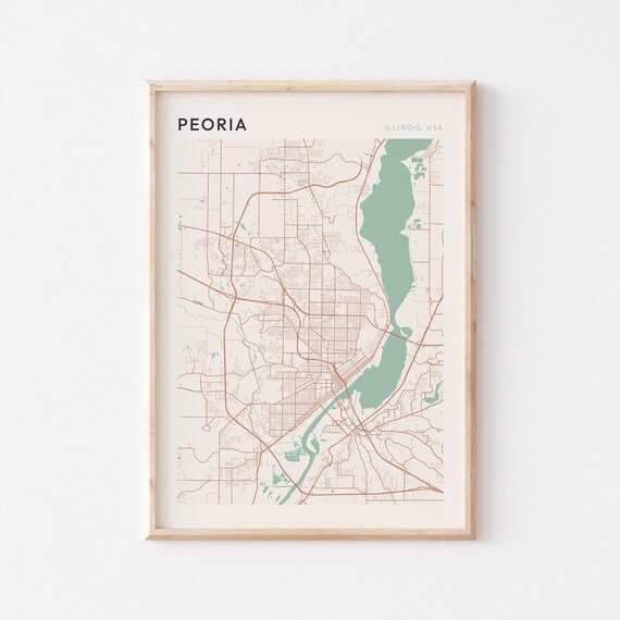 Peoria Illinois Minimalist Terracotta Street Line Map Poster
