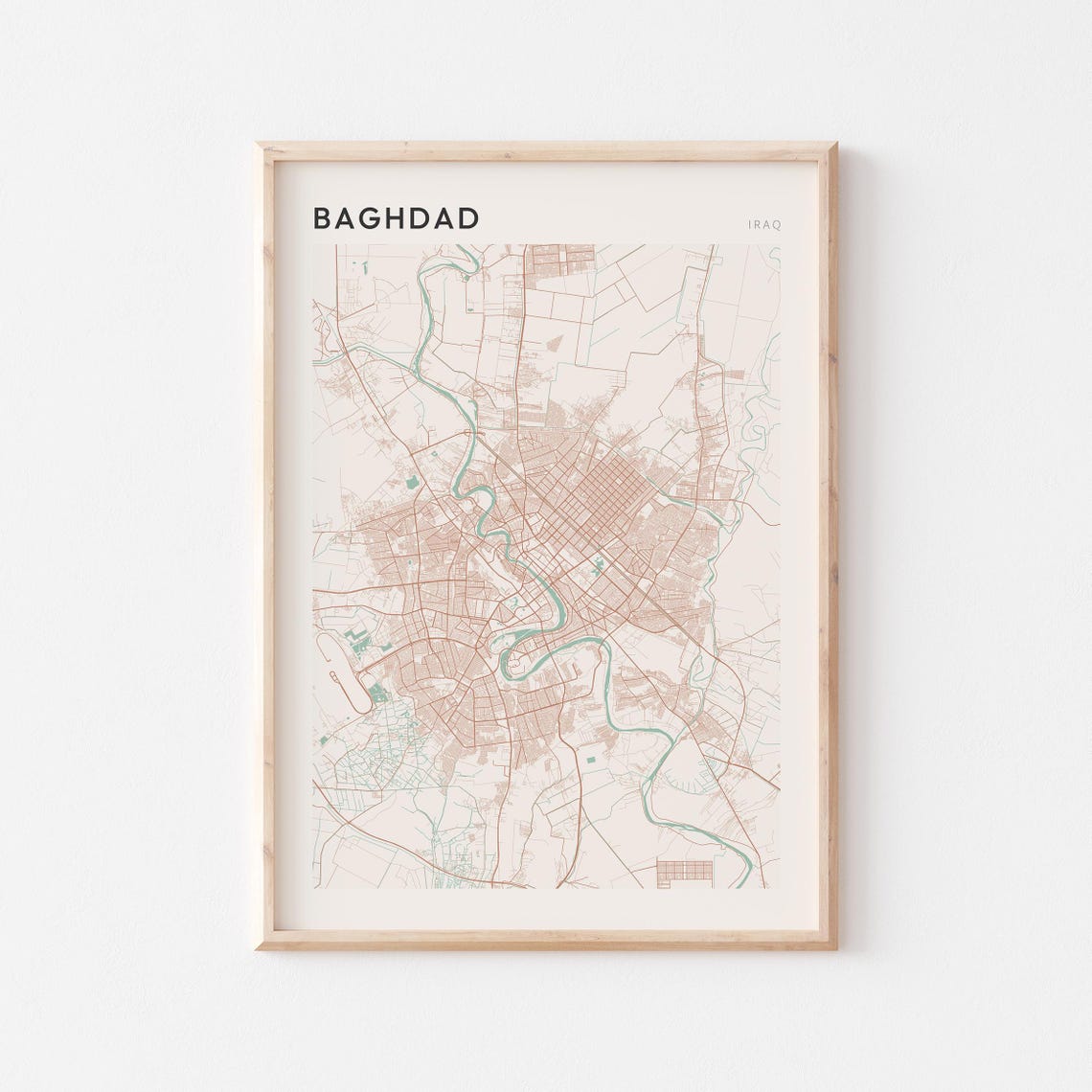 Baghdad Iraq Modern Minimal City Map Soft Beige Line Art Poster