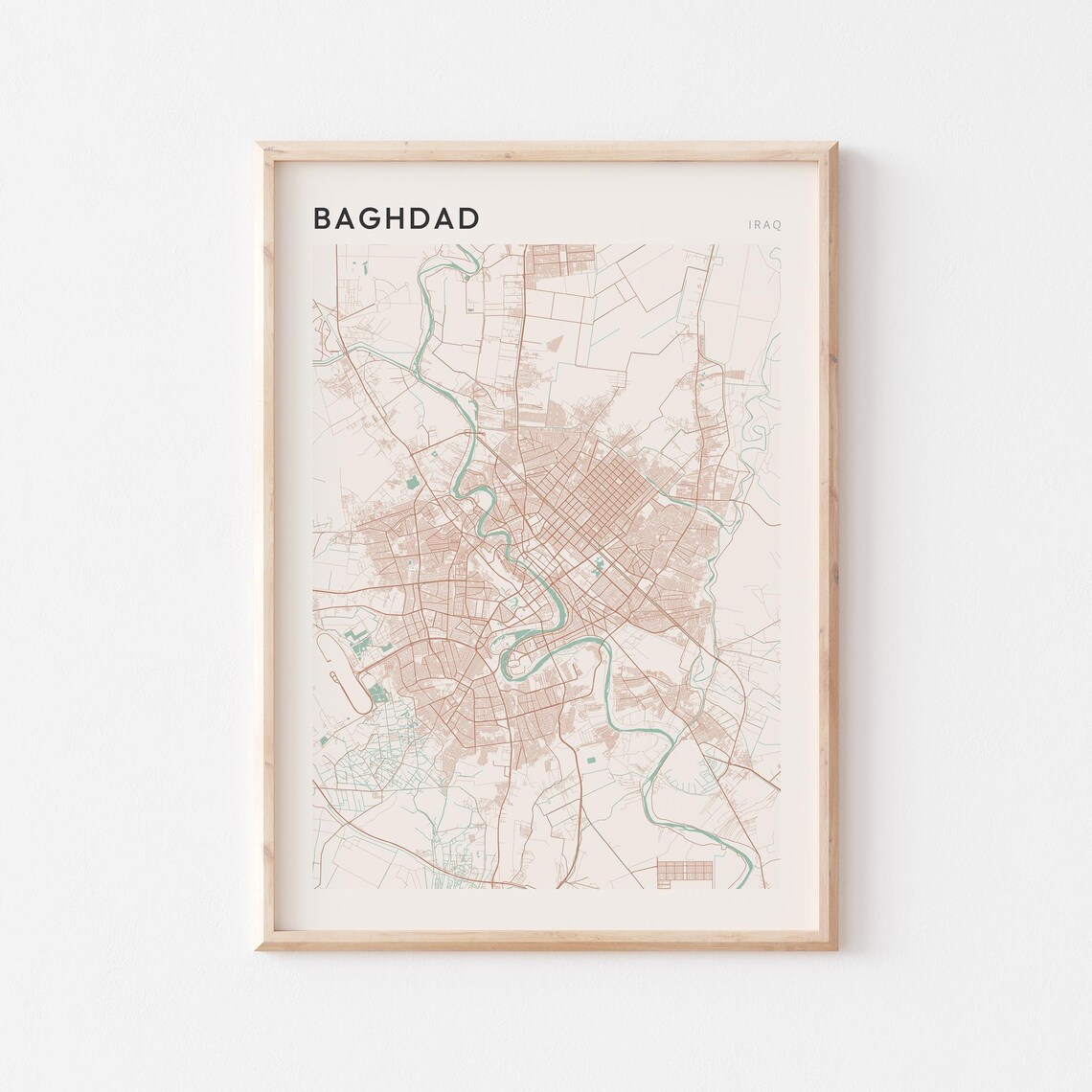 Baghdad Map Poster Print Wall Art Iraq Travel Gift Minimalist
