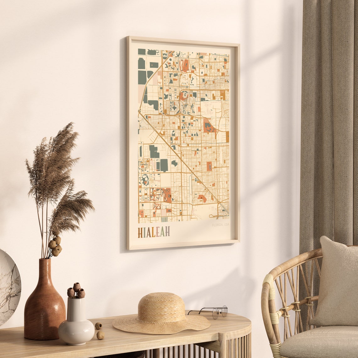 Hialeah Florida City Map Poster Warm Retro Street Map Home Decor - Image 3