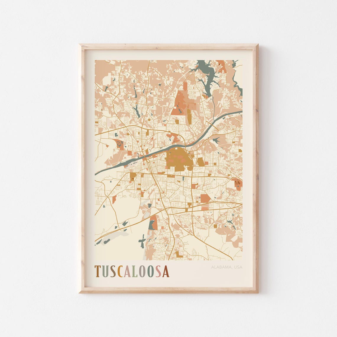 Tuscaloosa Map Poster Tuscaloosa Print Tuscaloosa Poster Tuscaloosa Wall Art Alabama Travel Gift Boho Wall Art