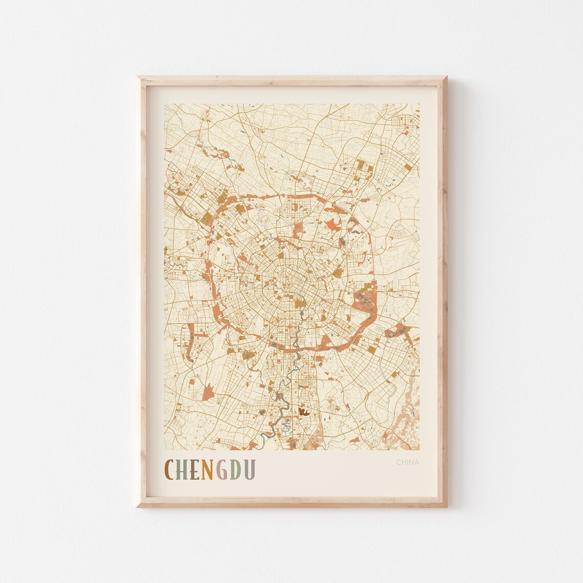 Chengdu Map Poster Print Wall Art China Travel Gift Boho