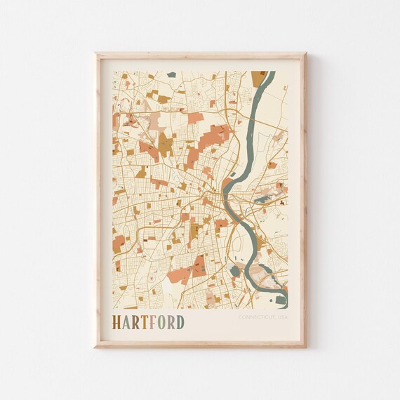 Hartford Connecticut Modern Block Style City Map Wall Decor Poster