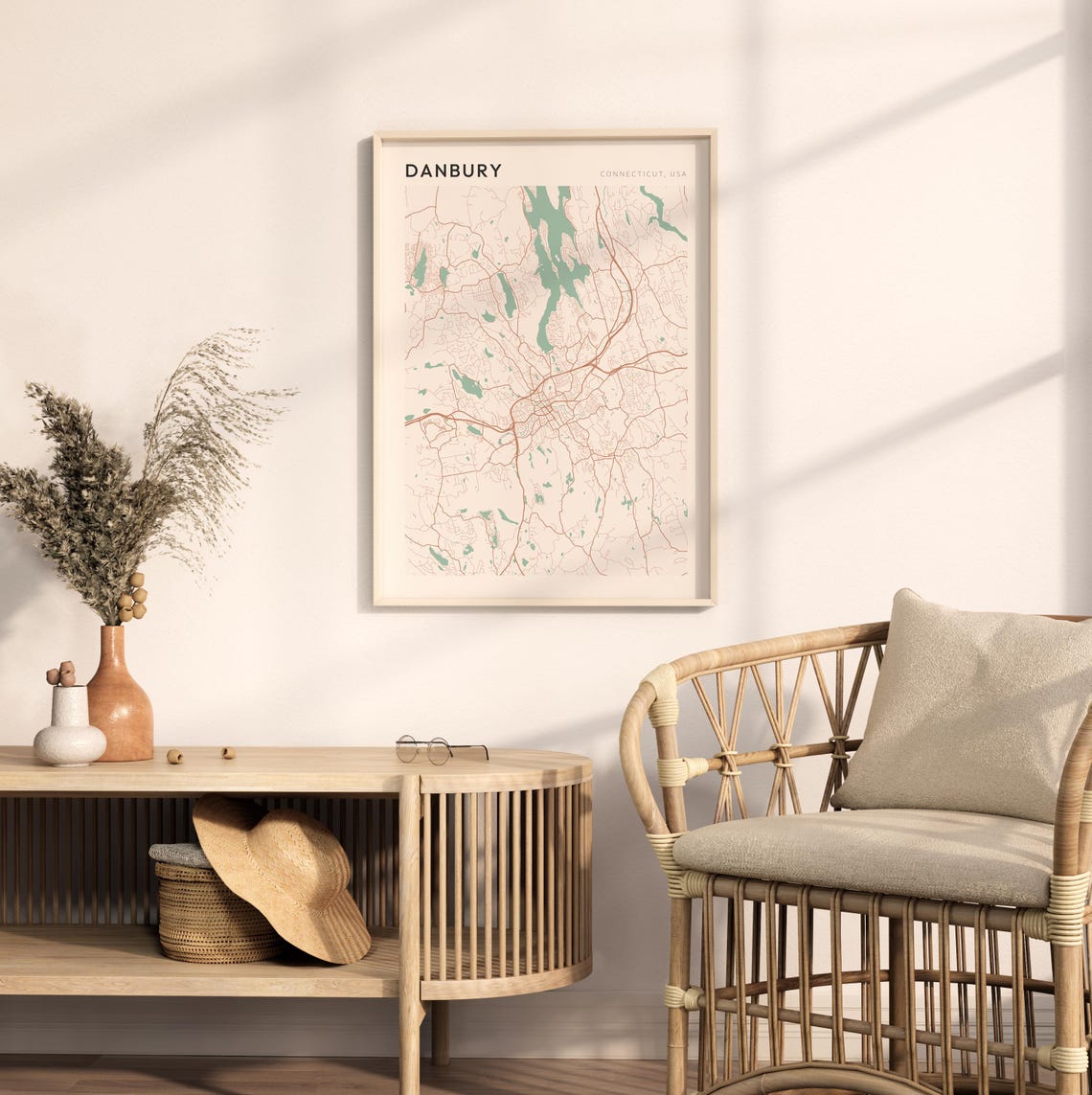 Danbury Connecticut Minimalist City Street Map Poster Boho Wall Decor - Image 2