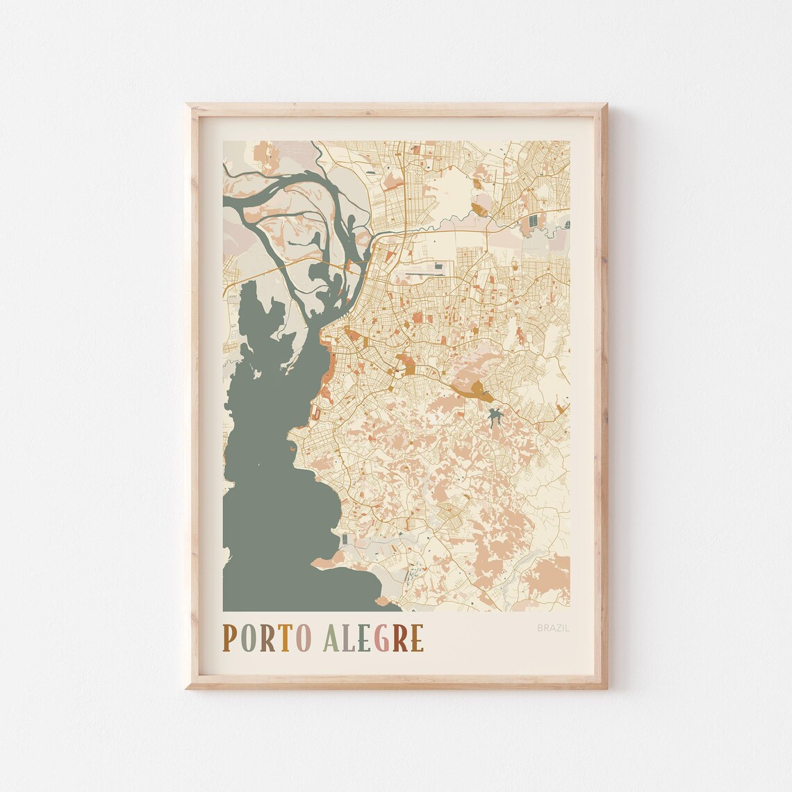 Porto Alegre Map Poster Print Wall Art Brazil Travel Gift Boho Decor