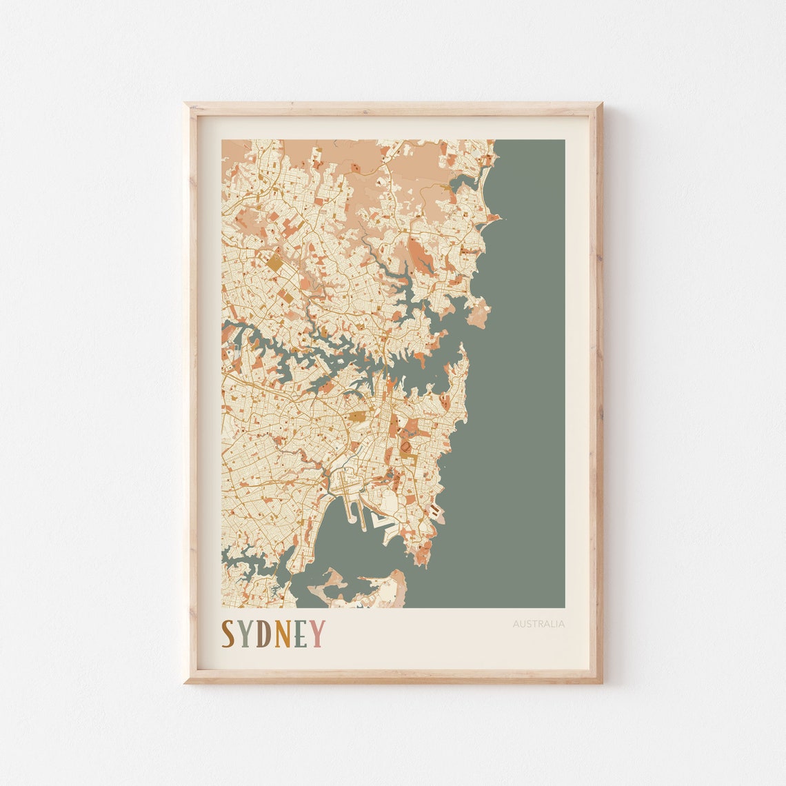 Sydney Australia City Map Boho Cream Minimalist Wall Decor Poster