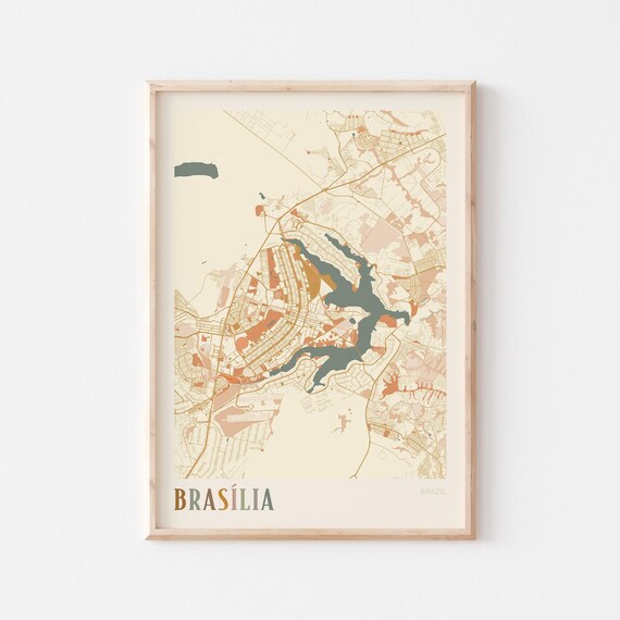 Brasilia Map Poster Print Wall Art Brazil Travel Gift Boho Decor