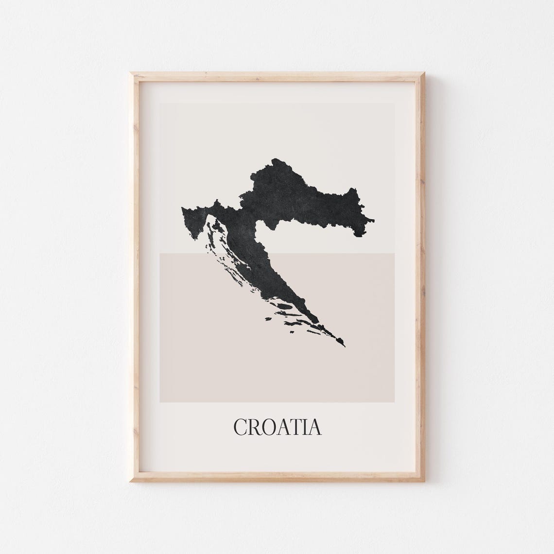 Croatia Country Map Silhouette Minimalist Black Beige Art Poster