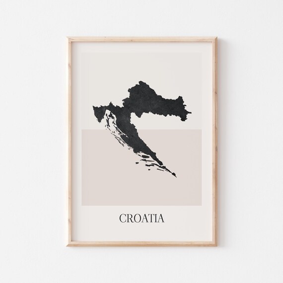Croatia Country Map Silhouette Minimalist Black Beige Art Poster