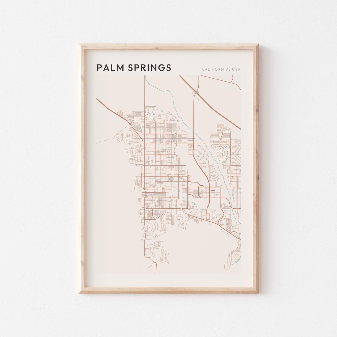 Palm Springs California Minimalist Street Map Poster in Blush and Sage