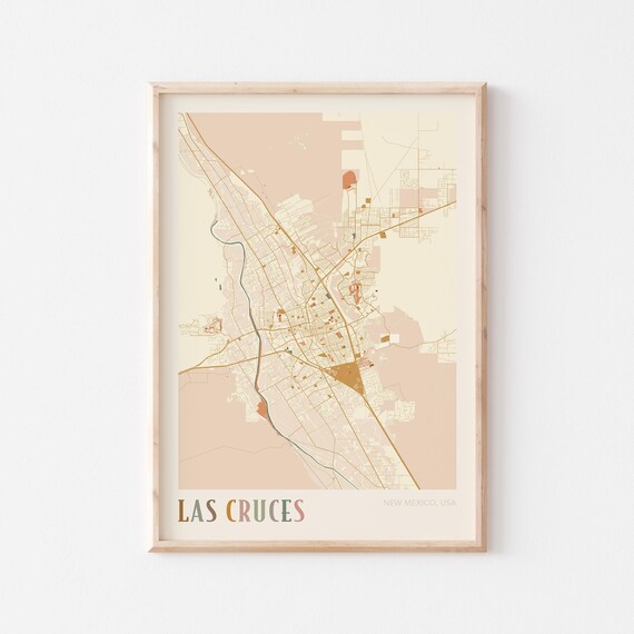 Las Cruces New Mexico USA Warm Vintage Beige City Street Map Art Poster