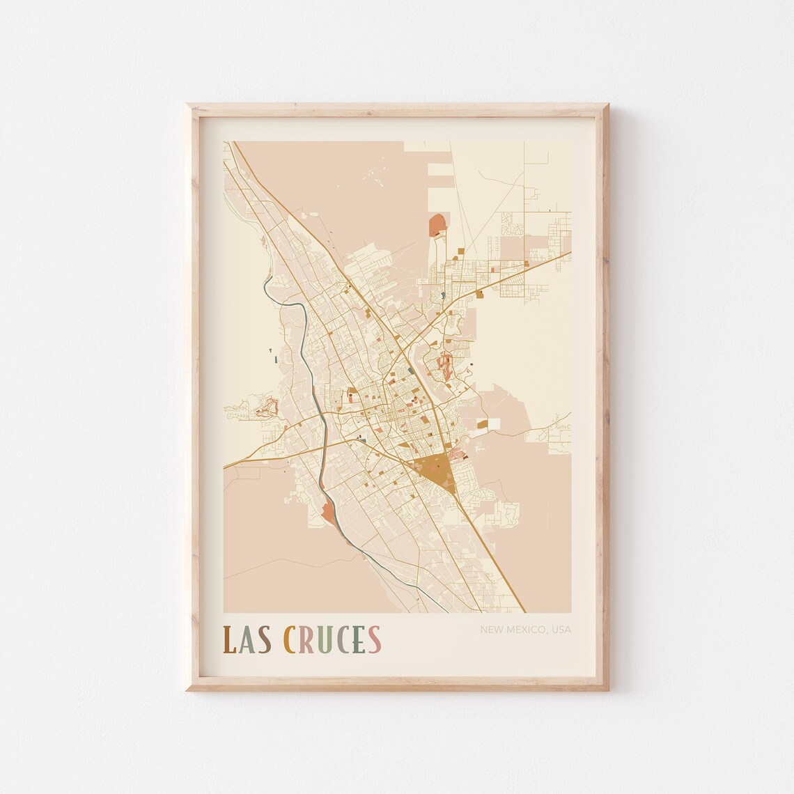 Las Cruces New Mexico USA Warm Vintage Beige City Street Map Art Poster