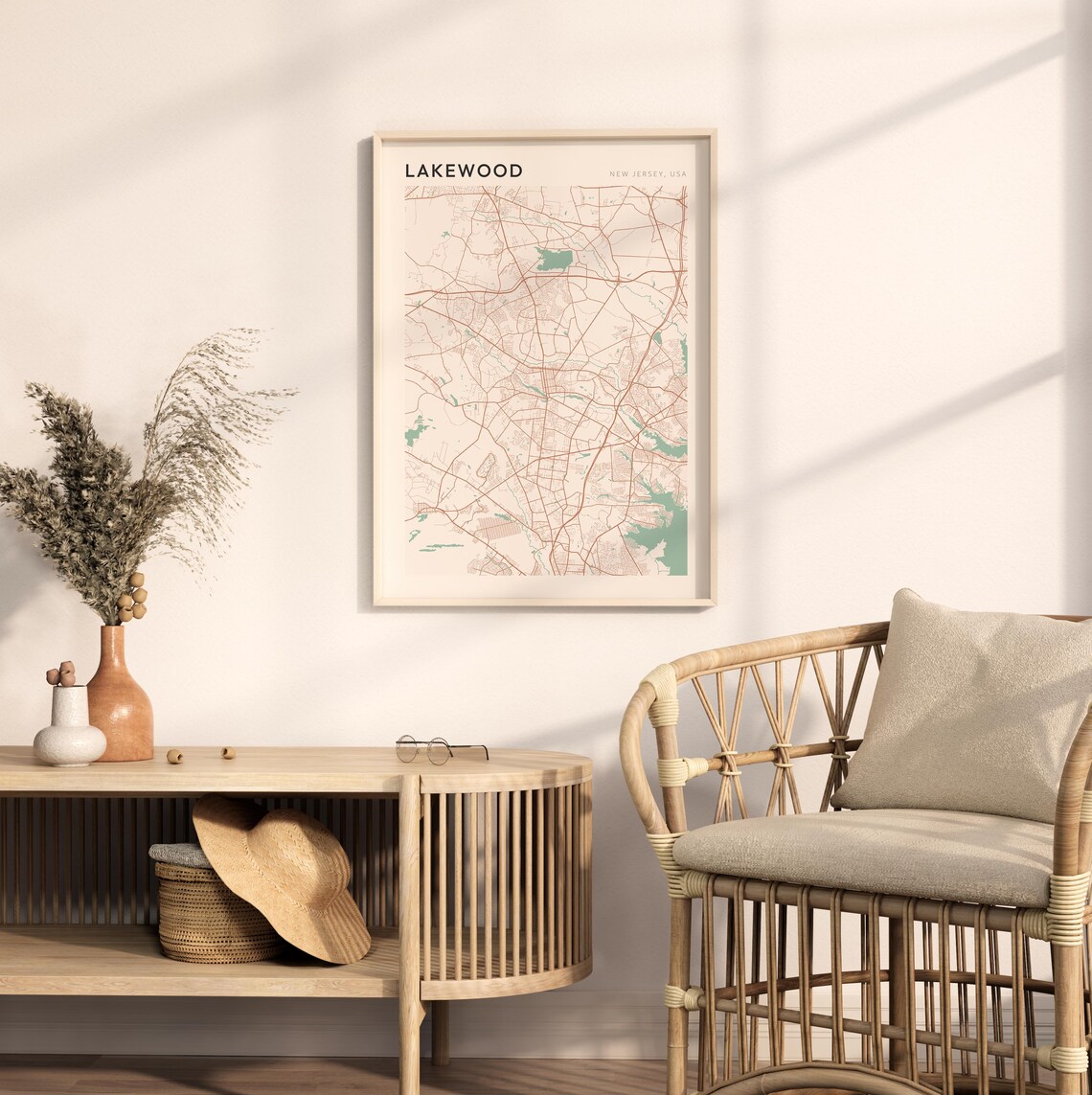 Lakewood New Jersey Street Map Poster in Warm Brown Sage and Cream Tones - Image 2