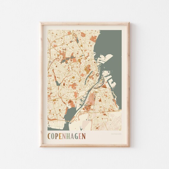 Copenhagen Denmark Scandinavian Boho City Map Wall Decor Poster