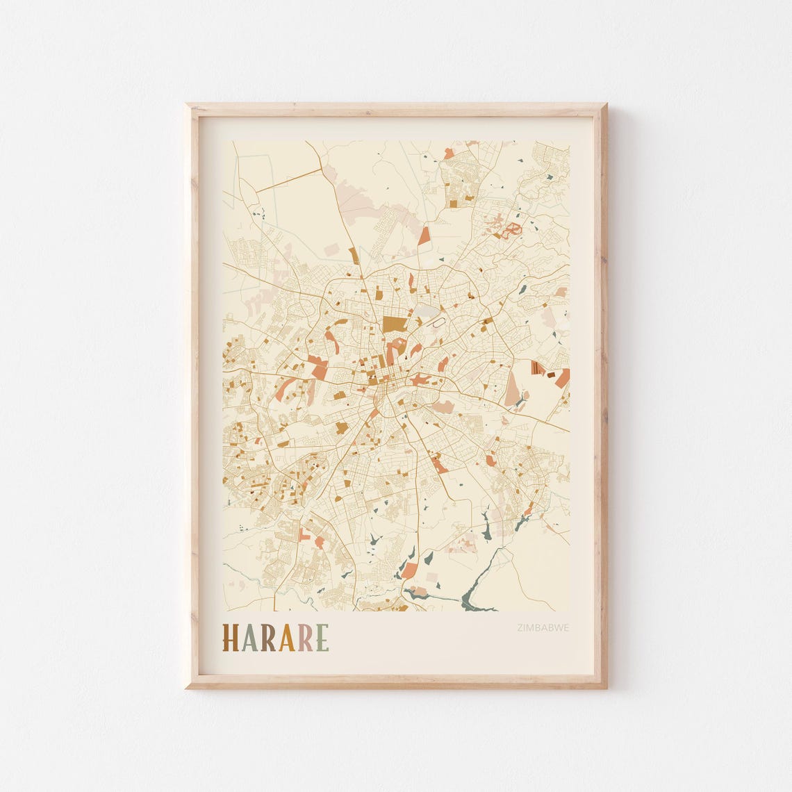 Harare Zimbabwe Capital City Street Map Minimalist Travel Poster