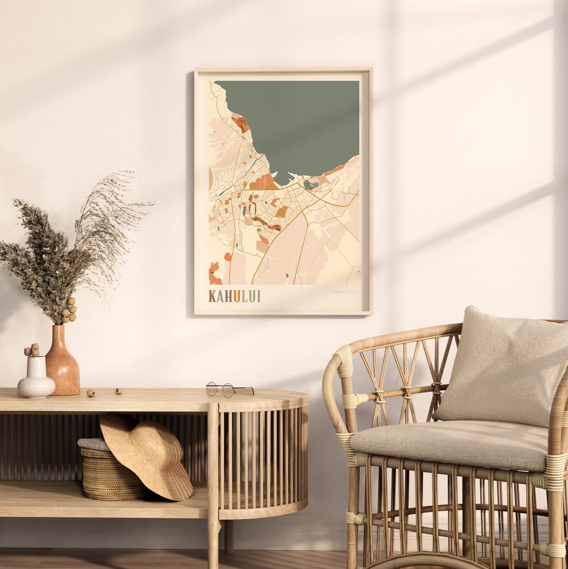 Kahului Hawaii Colorful Retro Coastal City Map Poster Boho Wall Decor - Image 2