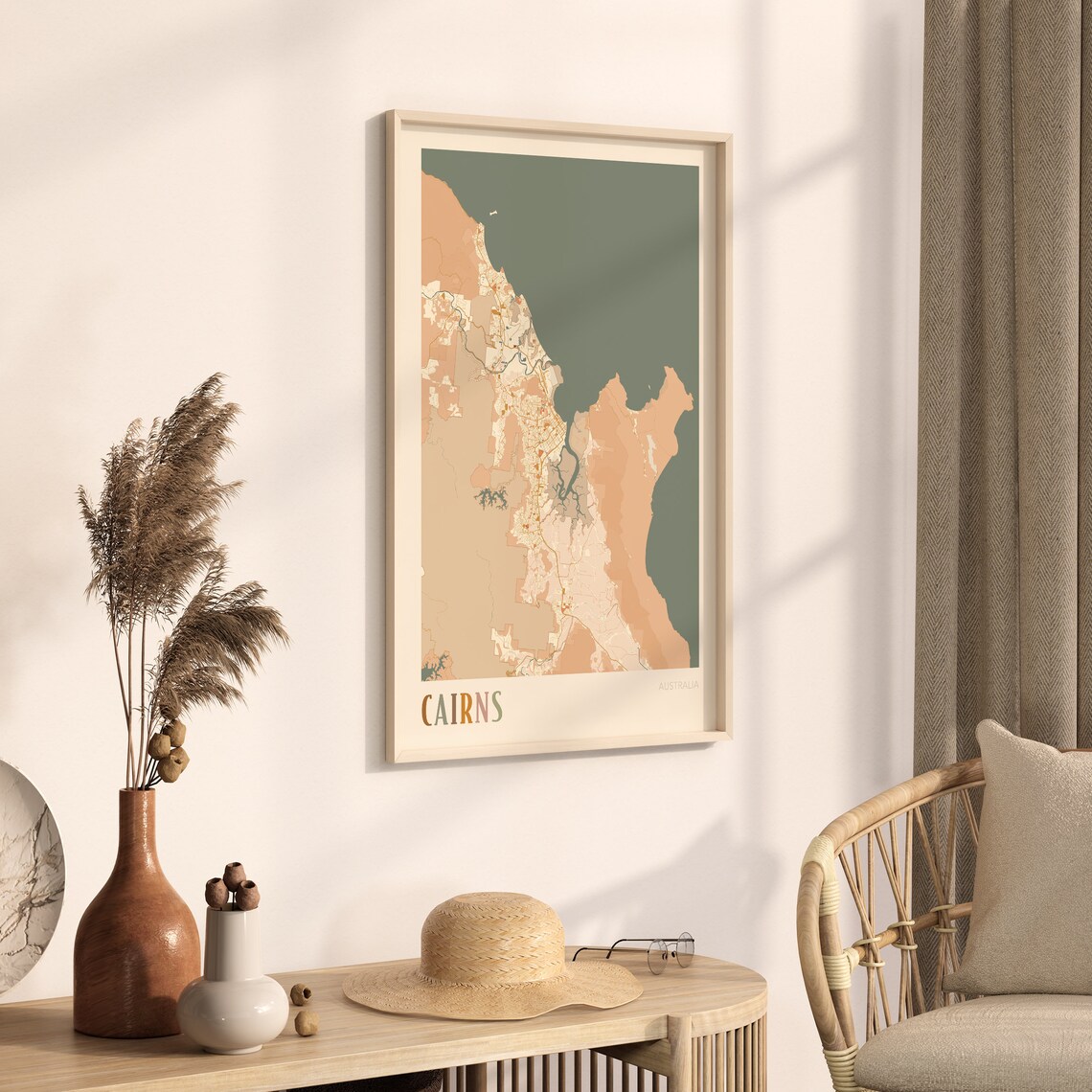 Cairns Australia Retro City Map Poster with Coral Sea Coastline - Image 3
