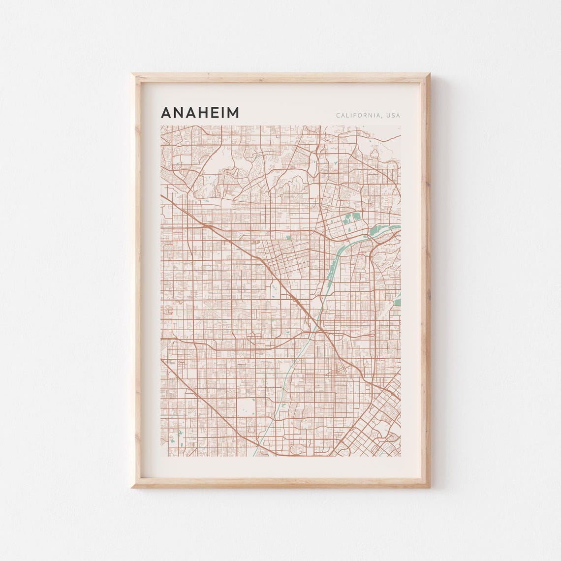 Anaheim California Terracotta Line Map Poster for Home Decor