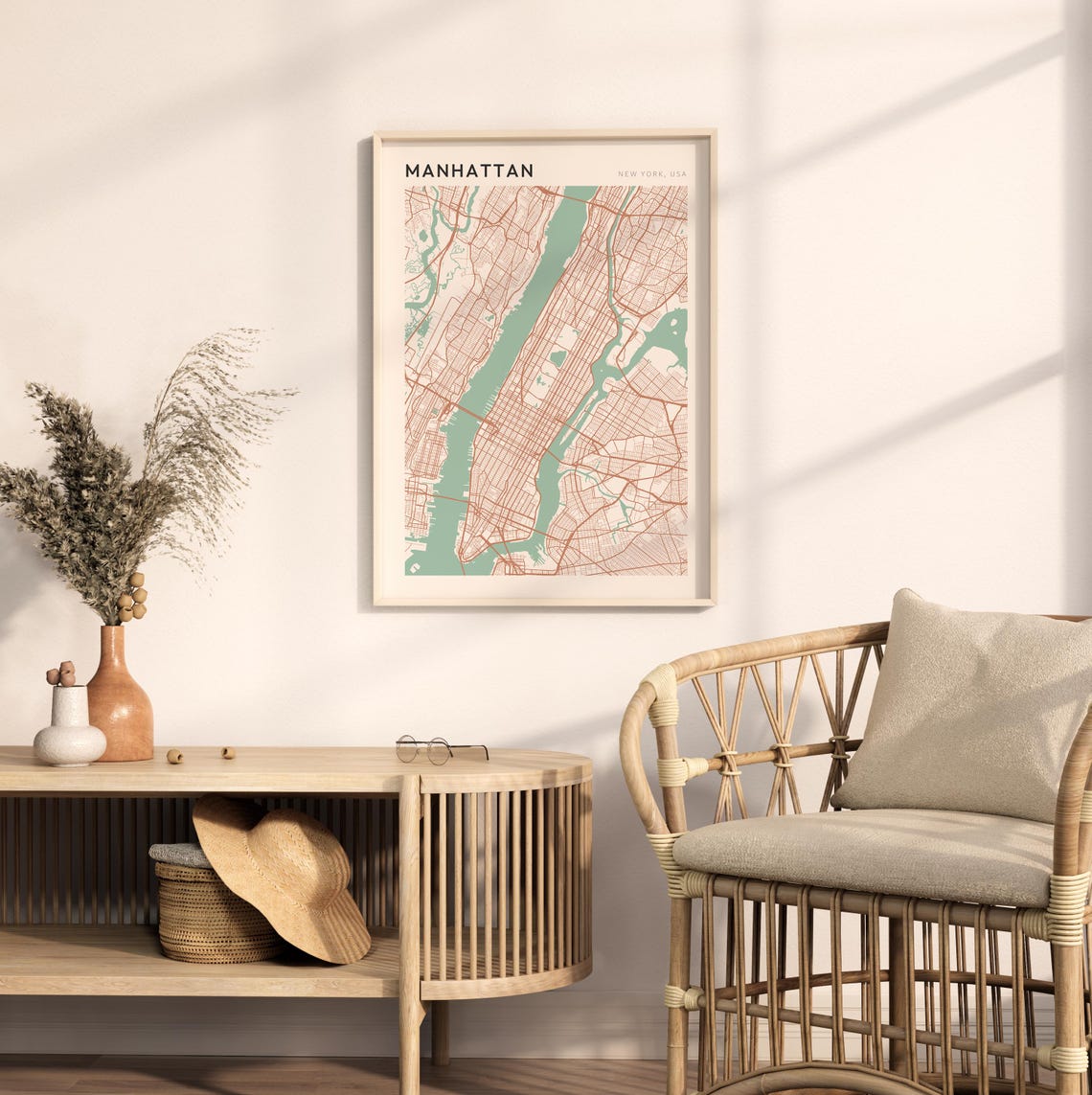 Manhattan New York USA Modern Beige Minimal City Street Map Poster - Image 2