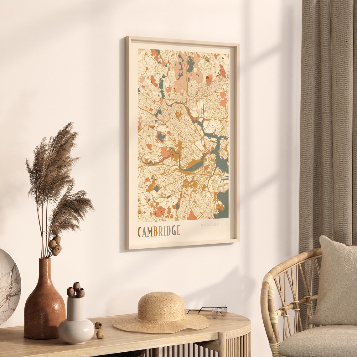 Cambridge Massachusetts Modern Terracotta City Street Map Art Poster - Image 3
