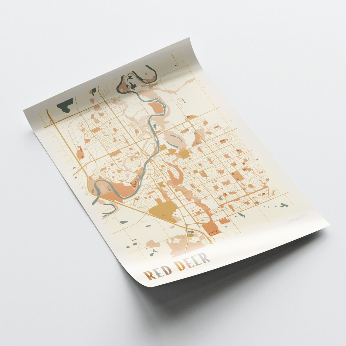 Red Deer Canada Warm Terracotta Minimalist City Map Poster Decor - Image 2