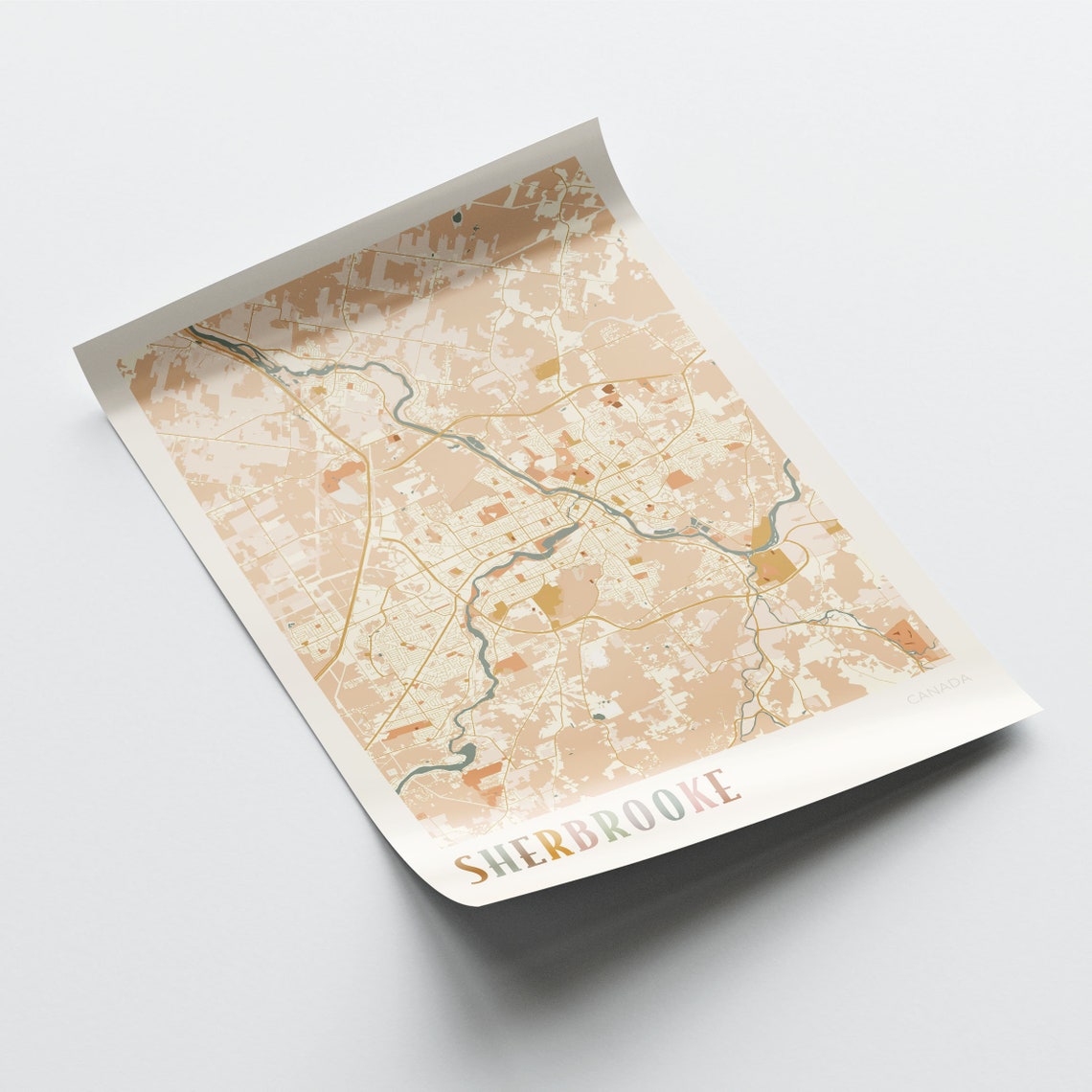 Sherbrooke Quebec Canada Boho Style Riverside City Map Poster - Image 2
