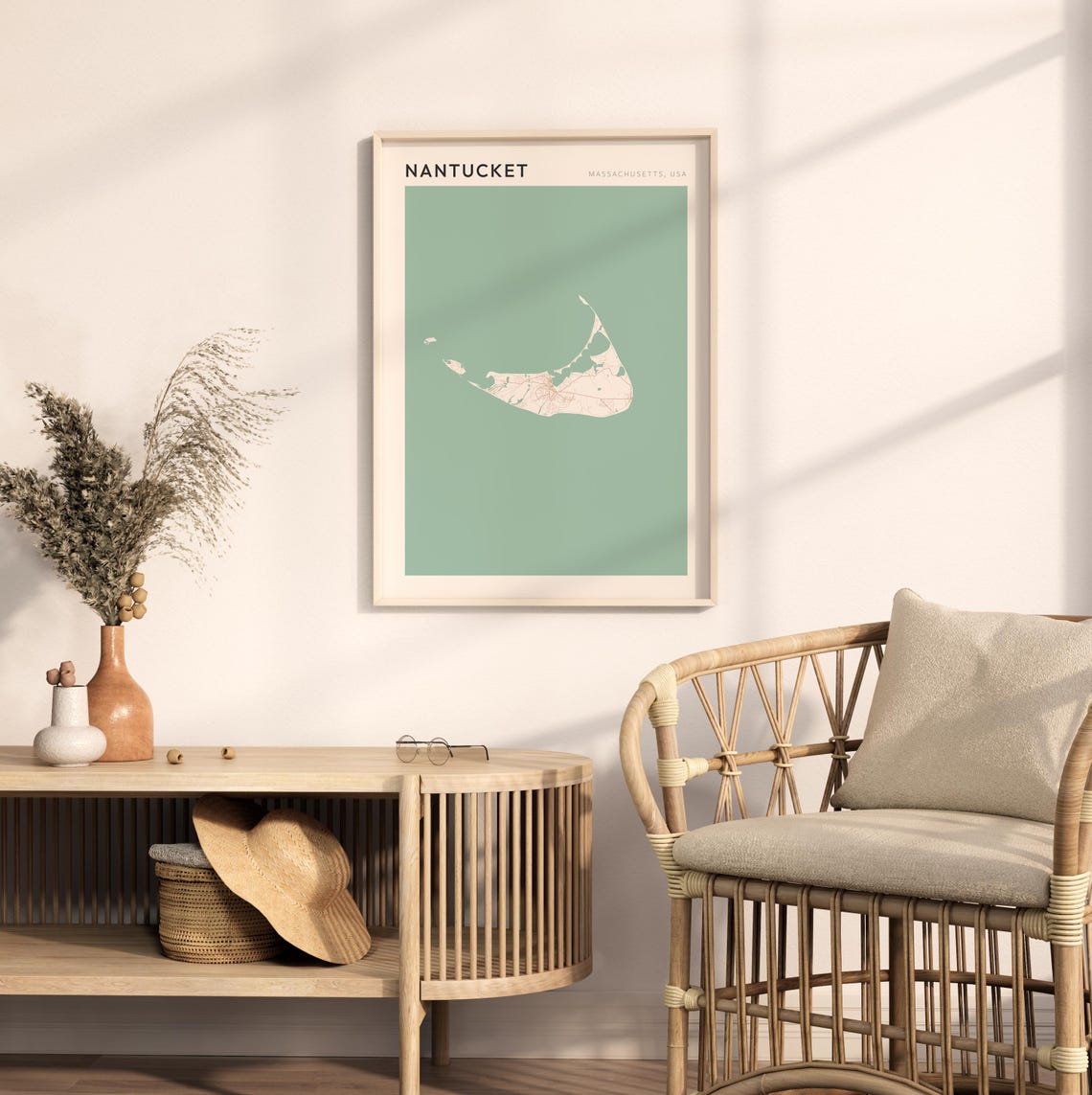 Nantucket Massachusetts Minimalist Sage Green Modern City Map Poster - Image 2