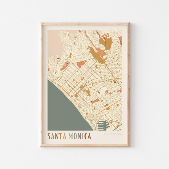Santa Monica California Vintage City Street Map Poster for Home Decor