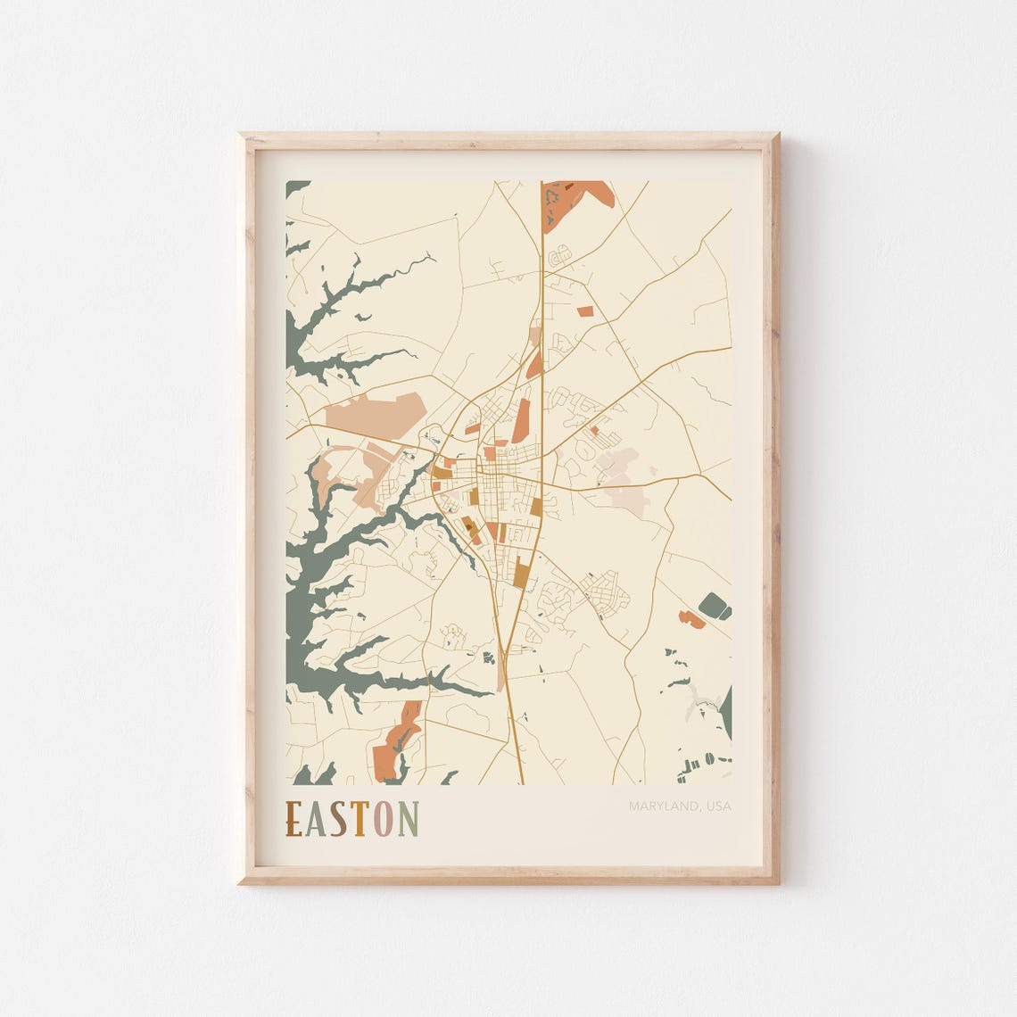 Easton Maryland Modern Terracotta City Street Map Art Poster