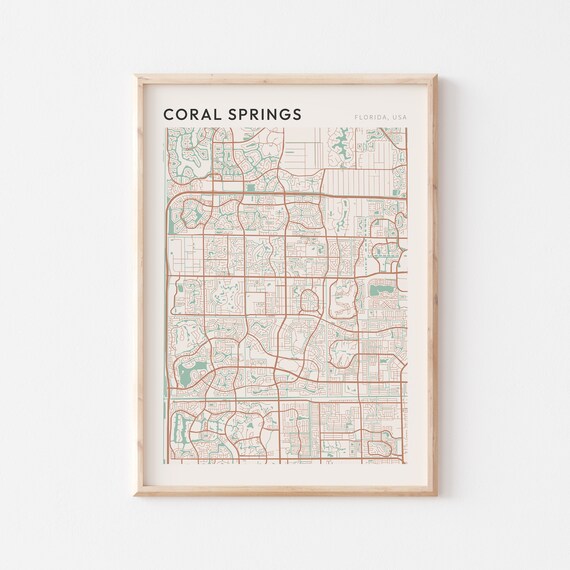 Coral Springs Map Poster Coral Springs Print Coral Springs Poster Coral Springs Wall Art Coral Springs City Map Florida Travel Gift