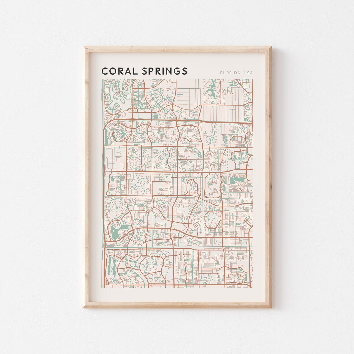 Coral Springs Florida Map Poster Copper Line Street Map Coastal Decor