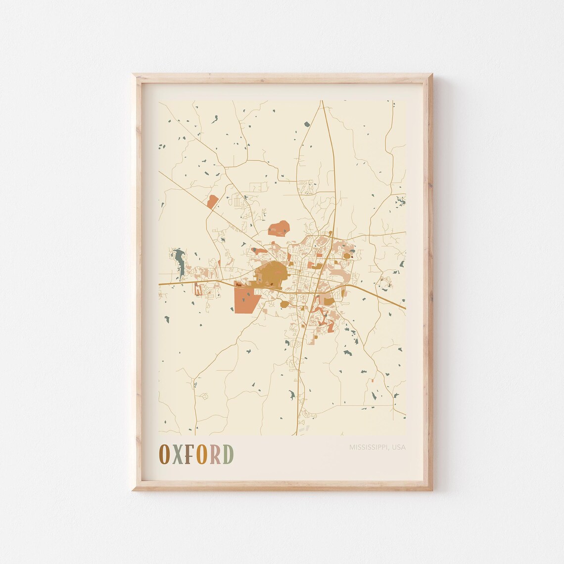 Oxford Mississippi Street Map Poster with Colorful Multicolor Typography