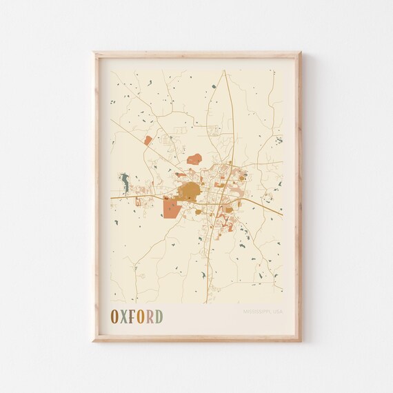 Oxford Mississippi Street Map Poster with Colorful Multicolor Typography