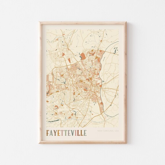 Fayetteville North Carolina Vintage Boho City Street Map Poster