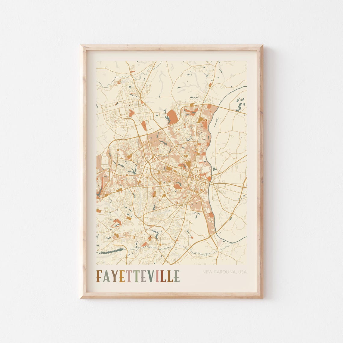Fayetteville Map Poster Fayetteville Print Fayetteville Poster Fayetteville Wall Art North Carolina Travel Gift Boho Decor