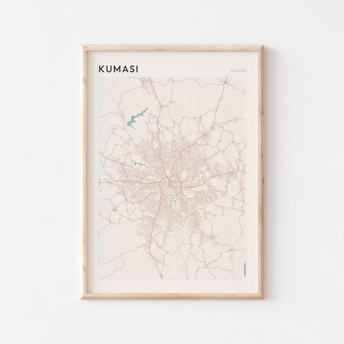 Kumasi Map Poster Print Wall Art Ghana Africa Travel Gift Minimalist