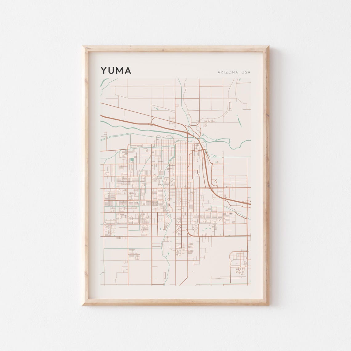 Yuma Arizona Modern Minimalist Copper Street Map Decor Poster