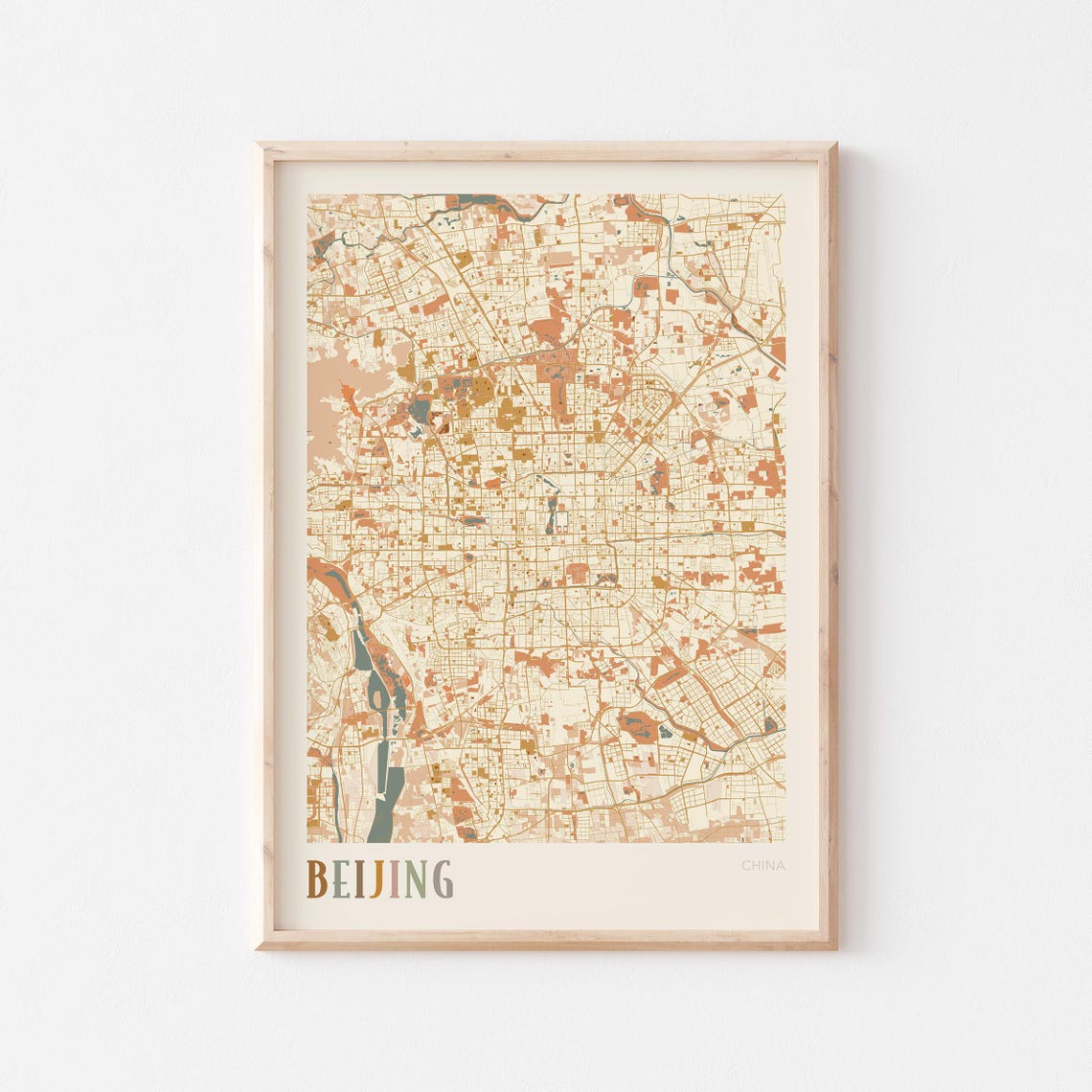 Beijing China City Map Vintage Orange Tones Street Map Poster