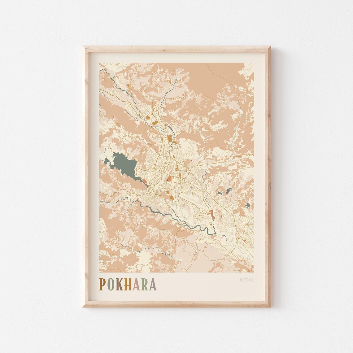 Pokhara Map Poster Print Wall Art Nepal Travel Gift Boho