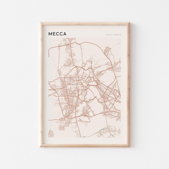 Mecca Map Poster Print Wall Art Saudi Arabia Travel Gift Scandi